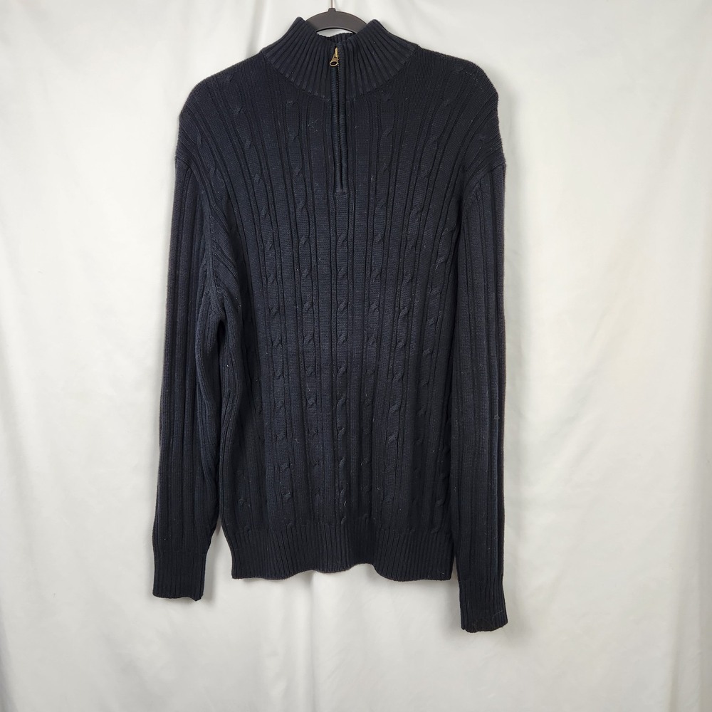 Geoffrey Beene Mens Sweater Sz XL 1/4 Zip Chunky Ribbed Knit‎ Pullover Black